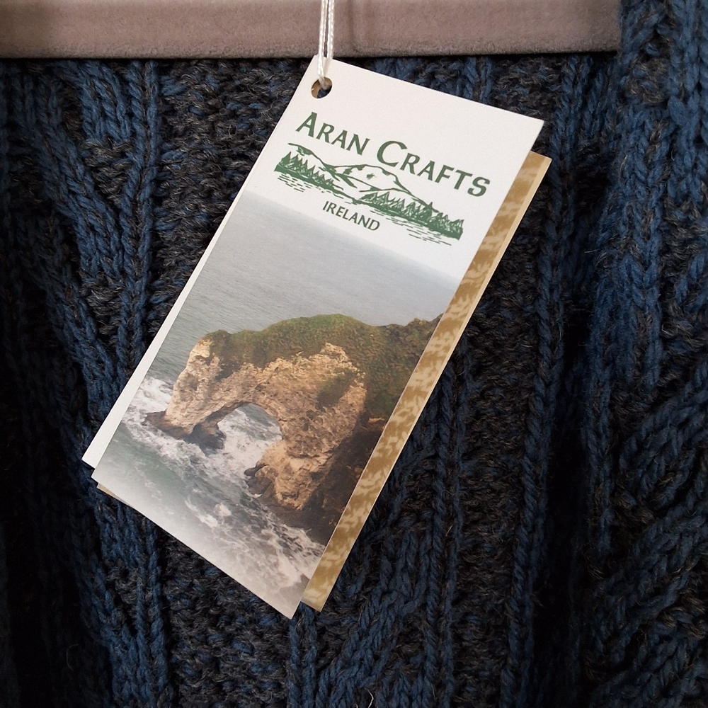 Aran Crafts Cable Knit Herringbone Shawl Collar Hooded Sweater Coat XS N… - Picture 7 of 9